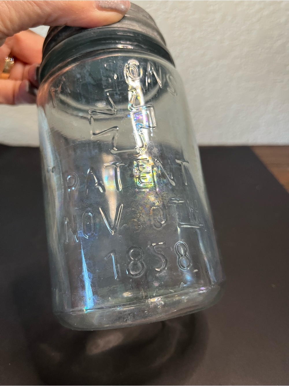Antique Canning Jar Glass Mason’s Patent Nov. 30th 1858 Fruit Jar with Zinc Lid